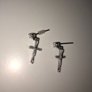 silver cross earrings with diamond